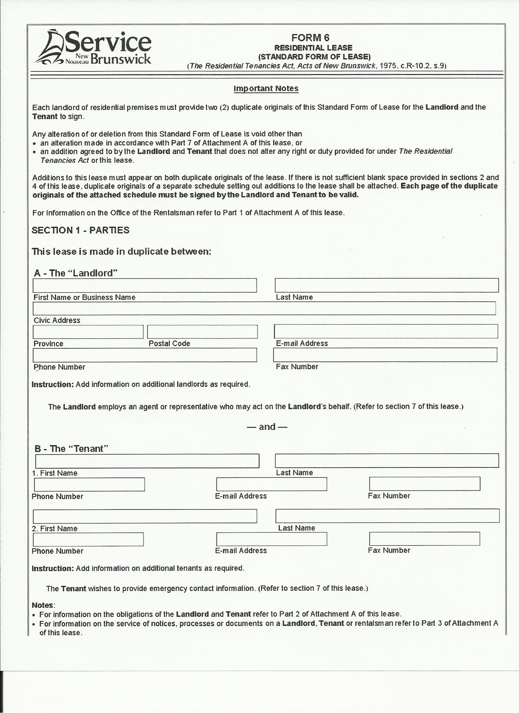 Nb Rental Application Form Leases | Vestland Realty Management